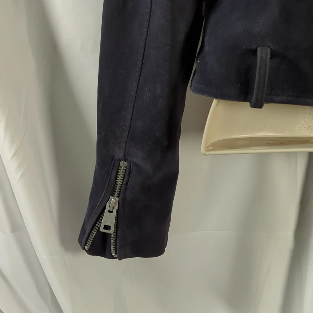 Levi's black Suede cropped Moto jacket size XS - Picture 10 of 11